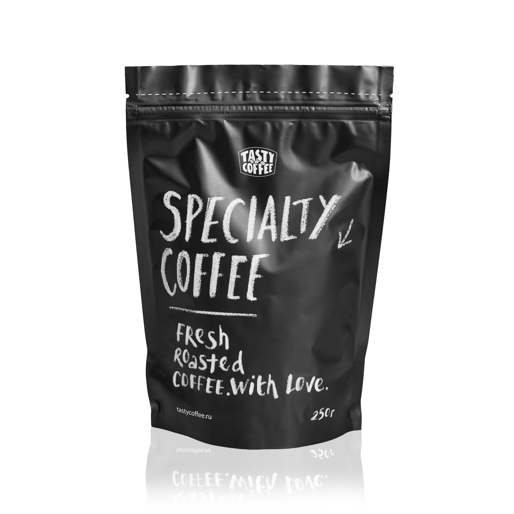 Чёрный пакет Tasty Coffee с полноцветной печатью